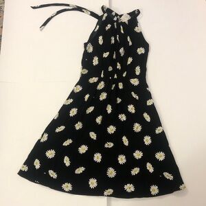Kate Spade 2 Dress Black White Daisy Floral Halter Tie Button keyhole zipper bac